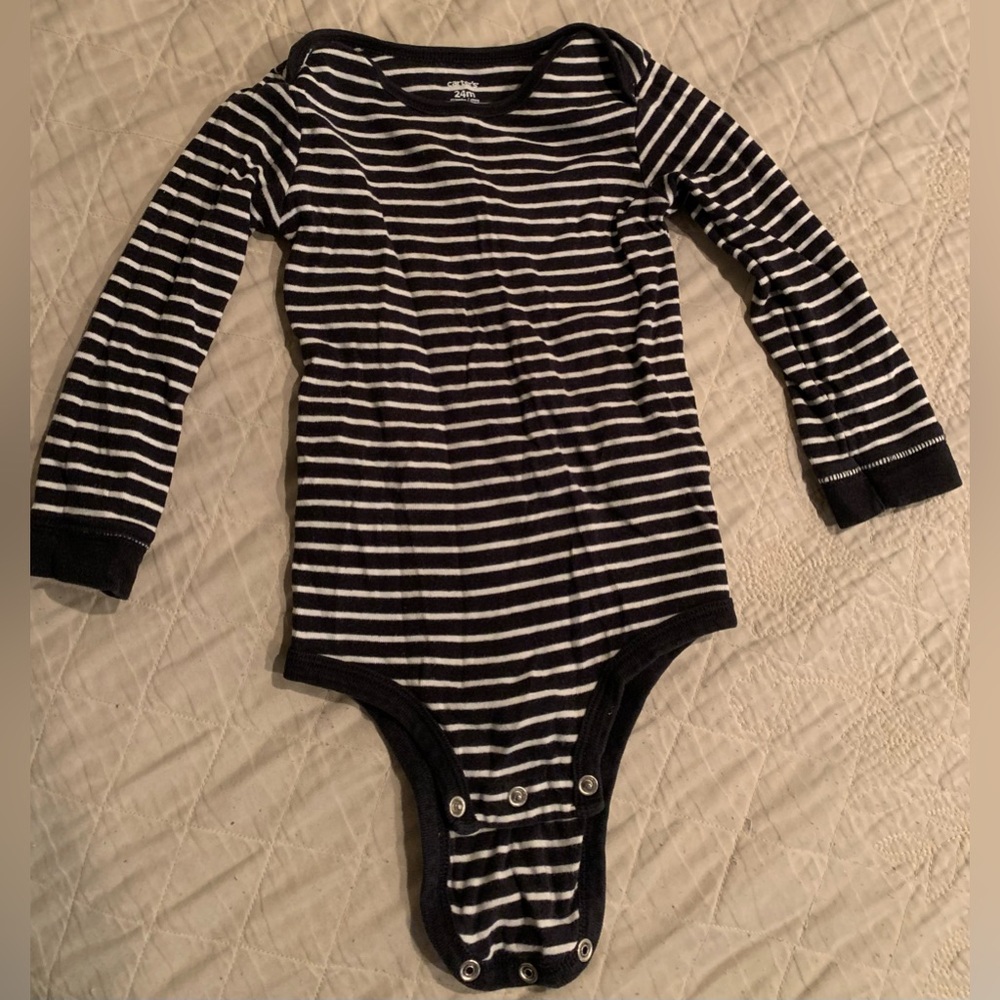 Carters- 24 months- black & white striped long sleeve Onsie.